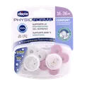 پستانک فیزیو کامفورت شبرنگ دخترانه سیلیکان 16 تا 36 ماهگی چیکو دو عددی | Chicco Physio Comfort Luminescent Pacifier For 6 To 16 Months