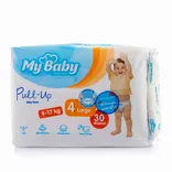 پوشک شورتی مای بیبی سایز 4 با دستمال مرطوب | 30-pcs Size 4 Large Pull-up Baby Pants with Wet Wipes - My Baby