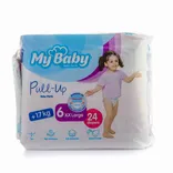 پوشک شورتی مای بیبی سایز 6 با دستمال مرطوب | XX Large Size 6 Pull-up Baby Pants with Wet Wipes - My Baby