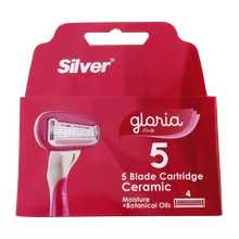 تیغ یدک سیلور زنانه 5 لبه گلوریا 4 عددی | Silver Gloria 5 Blade Cartridge Ceramic 4 Pcs