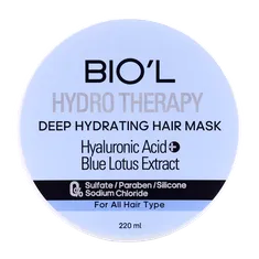 ماسک مو هیدرو تراپی هیالورونیک اسید و گل نیلوفر آبی بیول 220 میلی لیتر | Biol  Hyaluronic Acid Hydro Therapy Hair Mask