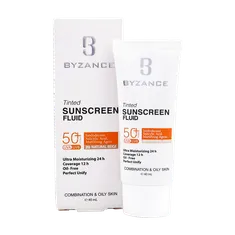 فلوئید ضد آفتاب رنگی SPF50 پوست چرب بیزانس | Tinted Sunscreen Fluid with SPF 50 - Byzance