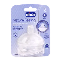سر شیشه نچرال فیلینگ از 6 ماهگی چیکو جریان مایعات غلیظ  | Chicco Natural Feeling Anti-Colic Food Flow Silicone Teat +6M