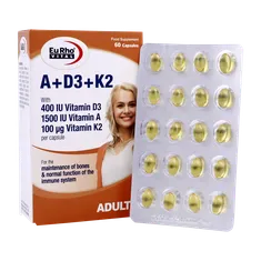 کپسول ویتامین آ و د3 و کا2 یوروویتال | A + D3 + K2 Capsule - EuRho VITAL