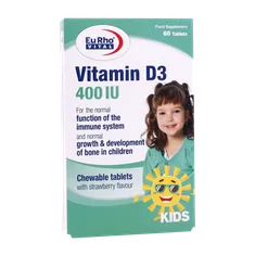 قرص جویدنی ویتامین د3 یوروویتال 400 واحدی 60 عددی |  Vitamin D3 400 UI - EuRho VITAL
