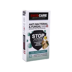 کاندوم ضد باکتری و قارچ  سوئیس کر 12 عددی | Anti Bacterial & Fungal 12 Pieces Condom - Swiss Care