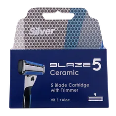 تیغ یدک مردانه 5 لبه بلیز سیلور 4 عددی | Silver Blaze 5 5 Blade Cartridge With Trimmer 4 pcs