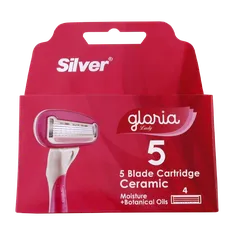تیغ یدک سیلور زنانه 5 لبه گلوریا 4 عددی | Silver Gloria 5 Blade Cartridge Ceramic 4 Pcs