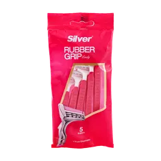 خودتراش چند بار مصرف دو لبه رابرگریپ بانوان سیلور | Rubber Grip Ladies Twin Blade 5-razors Pack - Silver