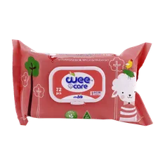 دستمال مرطوب کودک روغن بادام و جوانه گندم وی کر 72 عددی | Wee Care Almond Oil Wet Wipes 