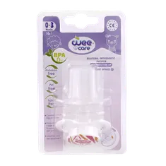 پستانک دو طرفه ارتودنسی وی کر تا 3 ماهگی کد P146 | Wee Care Bilateral Orthodontic Pacifier With Protector Cap code p146