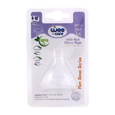 سر شیشه دهانه عریض 6 تا 12 ماهگی وی کر کد N515 | Wee Care Wide Neck Silicone Nipple Mom Sense Series 6-12months 