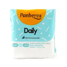 نوار بهداشتی بالدار بزرگ روزانه خیلی نازک با لایه رویی مشبک پنبه ریز | Daily Large Ultra Thin Perforated Top Sheet Sanitary Napkin with Wings - Panberes