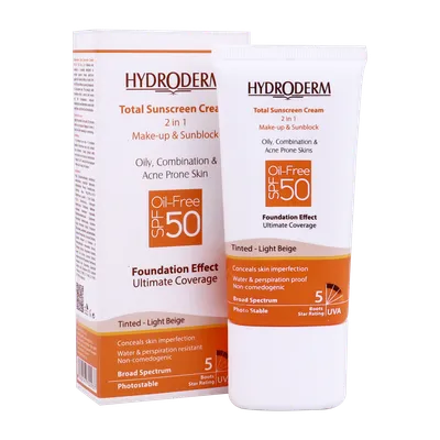 تصویر کرم پودری ضد آفتاب رنگی  SPF 50 هیدرودرم پوست چرب و جوشدار