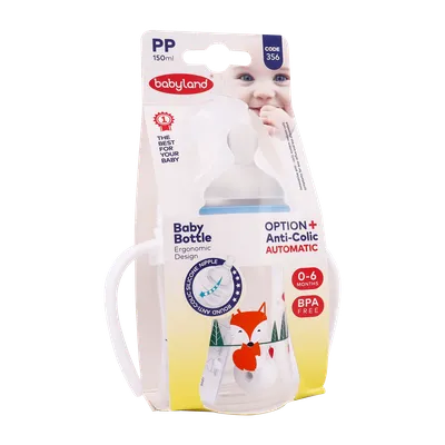تصویر شیشه شیر ضد نفخ بی بی لند کد 356 مناسب 0 تا 6 ماهگی