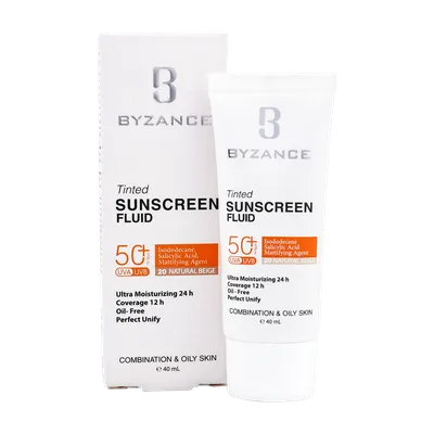 تصویر فلوئید ضد آفتاب رنگی SPF 50 بیزانس پوست چرب