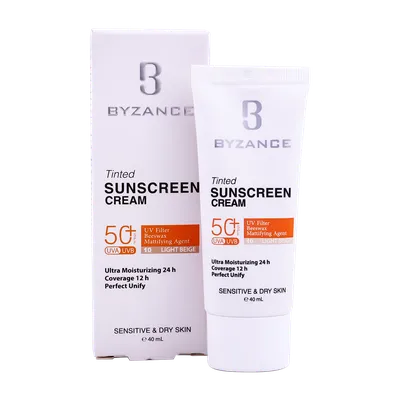 تصویر کرم ضد آفتاب رنگی SPF 50 بیزانس پوست خشک و حساس