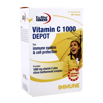تصویر قرص آهسته رهش ویتامین سی 1000 دپو یوروویتال