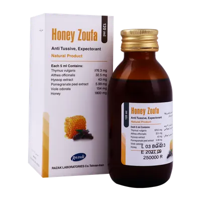 تصویر شربت ضدسرفه زوفا عسلی رازک 120 میلی لیتری