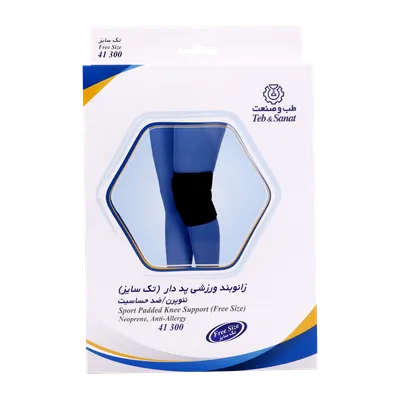 تصویر زانو بند ورزشی پد دار طب و صنعت کد 41300