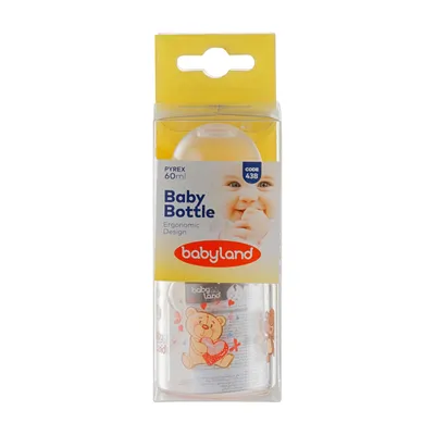 تصویر شیشه شیر پیرکس ارتودنسی بی بی لند کد 438 مناسب 0 تا 6 ماهگی