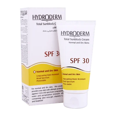 تصویر ضد آفتاب بی رنگ SPF30 هیدرودرم پوست خشک