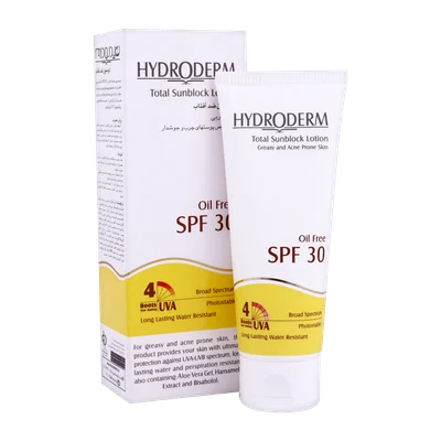 تصویر لوسیون ضد آفتاب بی رنگ SPF30 هیدرودرم پوست چرب