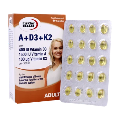 تصویر کپسول ویتامین A+D3+K2 یورویتال