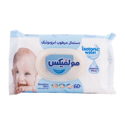 تصویر دستمال مرطوب ایزوتونیک پوست حساس کودک مولفیکس 60 عددی