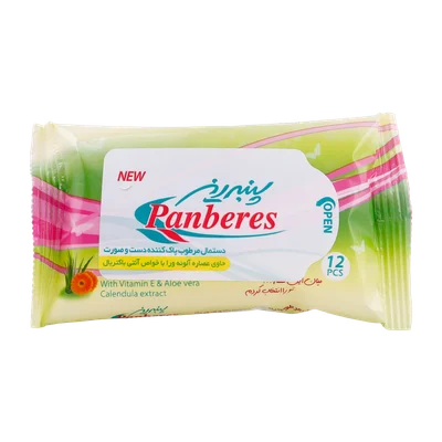 تصویر دستمال مرطوب دست و صورت پنبه ریز 12 عددی