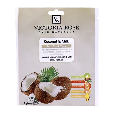 تصویر ماسک صورت ورقه ای شیر نارگیل ویکتوریا رز