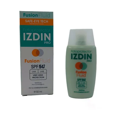 تصویر ضد آفتاب فیوژن فلوئید SPF50 ایزدین پرو پوست چرب