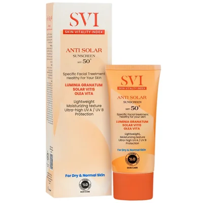 تصویر ضد آفتاب بی رنگ پوست خشک SPF50 اس وی آی