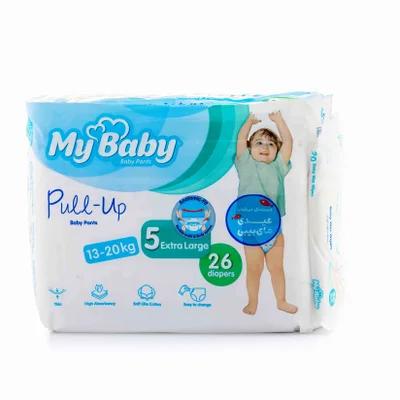 تصویر پوشک شورتی مای بیبی سایز 5 با دستمال مرطوب