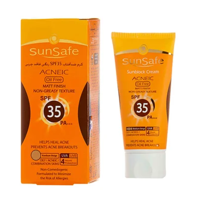 تصویر ضد آفتاب رنگی فاقد چربی SPF35 سان سیف